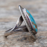 Vintage Sterling Turquoise Roper Ring 12