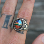 Vintage Sterling Multistone Inlay Horseshoe Ring 11.5