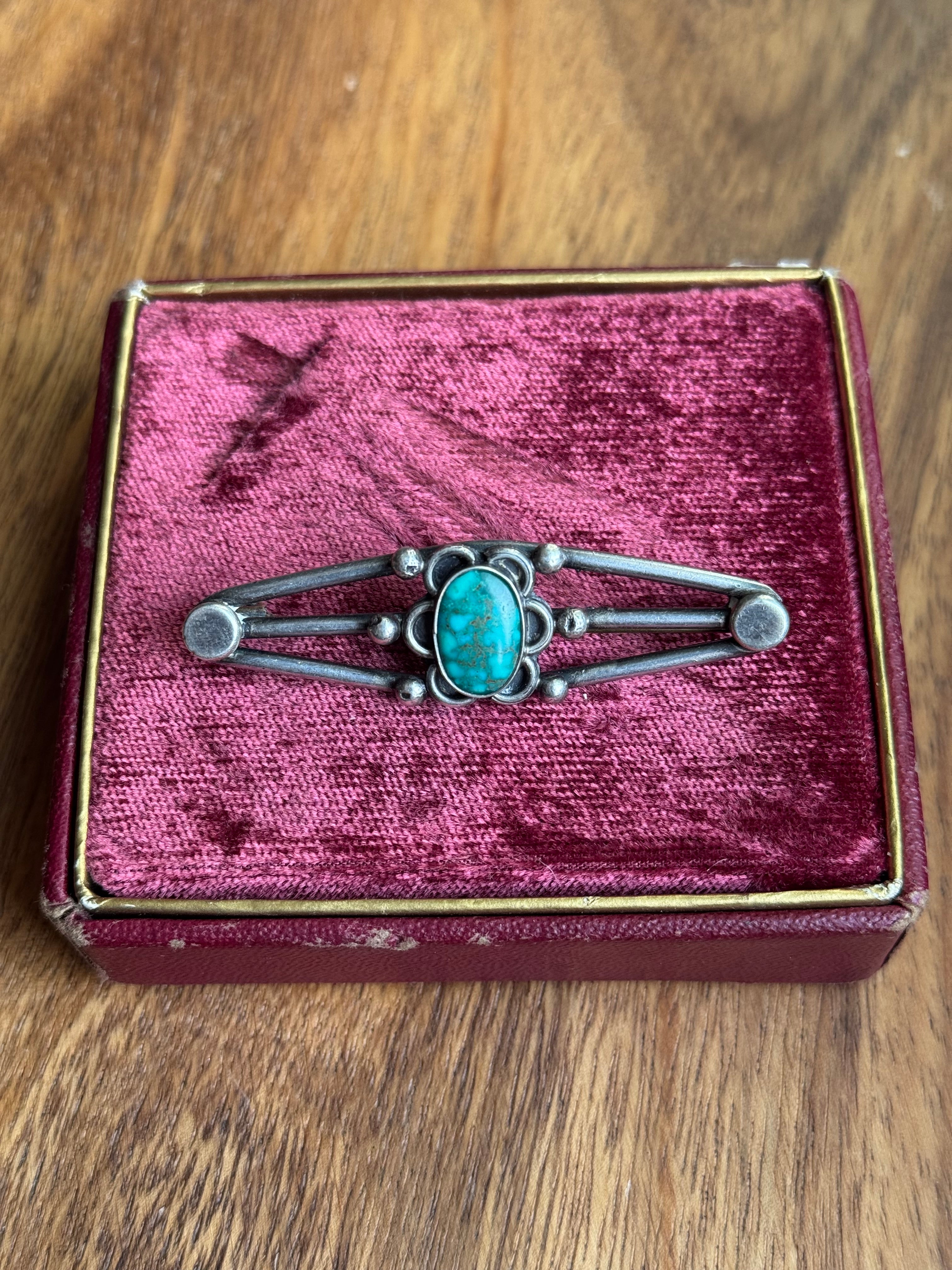 Vintage Sterling Silver Turquoise Flower Pin