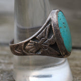 Vintage Sterling Turquoise Thunderbird Ring 10.5