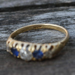 18K Gold Sapphire and Diamond Victorian Ring 7.5