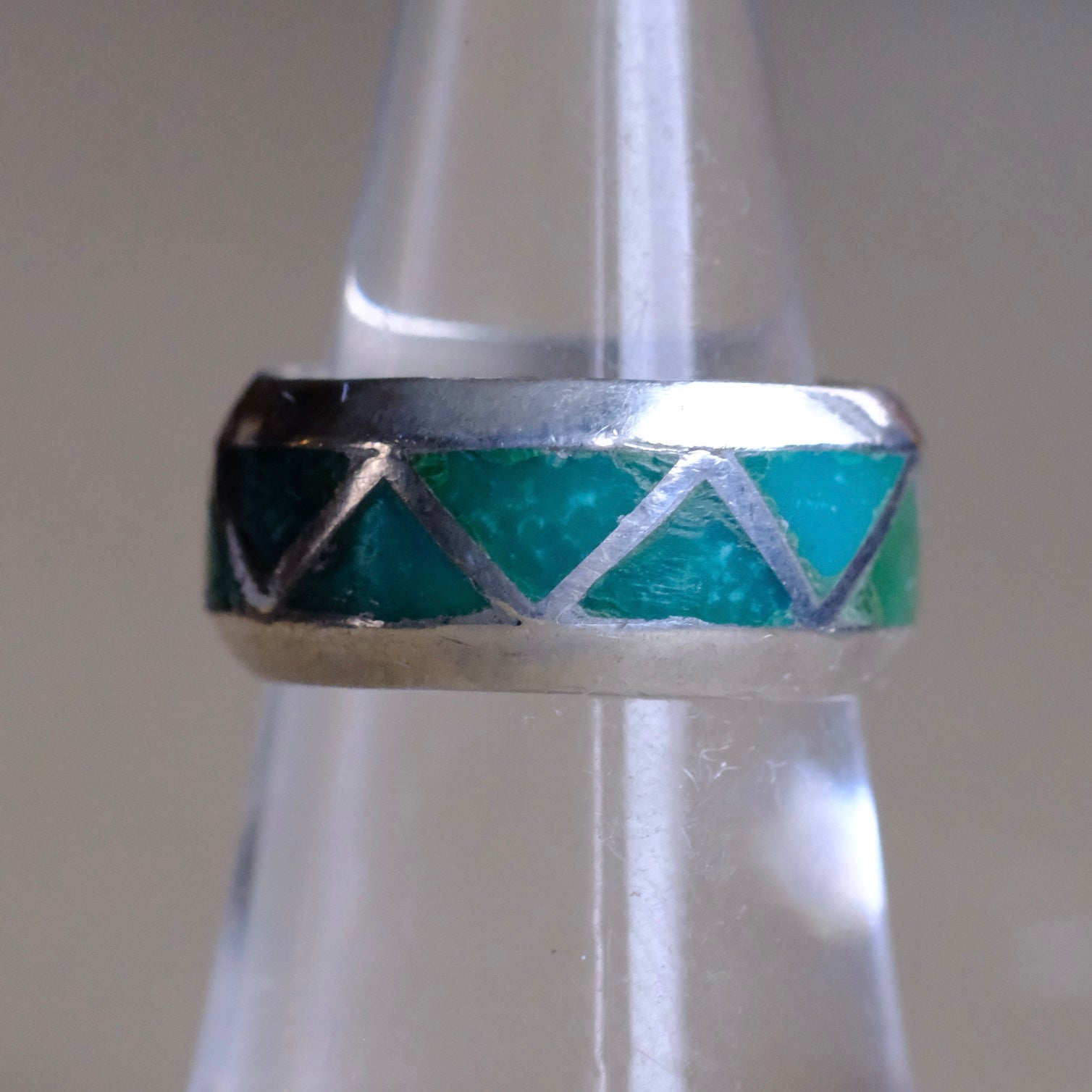 Vintage Sterling Turquoise Inlay Band 5.5