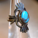 Vintage Sterling Turquoise Sandcast Ring 6.5