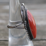 Vintage Sterling Carnelian Feather Ring 6.75