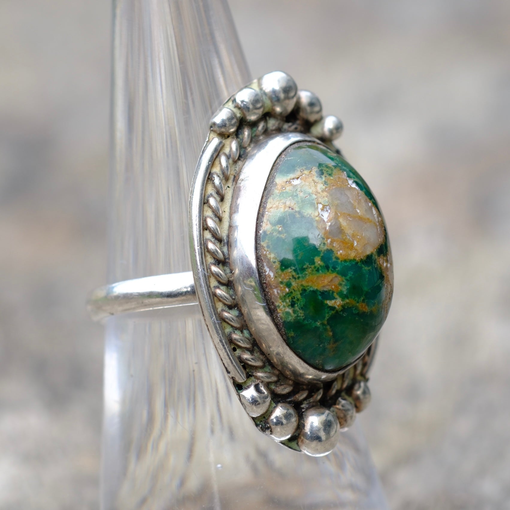 Vintage Sterling Turquoise Roper Ring 6.5