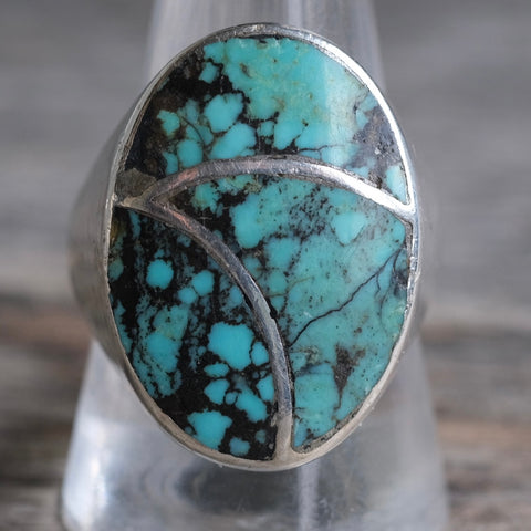 Vintage Sterling Turquoise Inlay Ring 11
