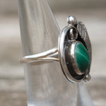 Vintage Sterling Malachite Feather Ring 5.5
