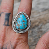 Vintage Sterling Turquoise Roper Ring 12