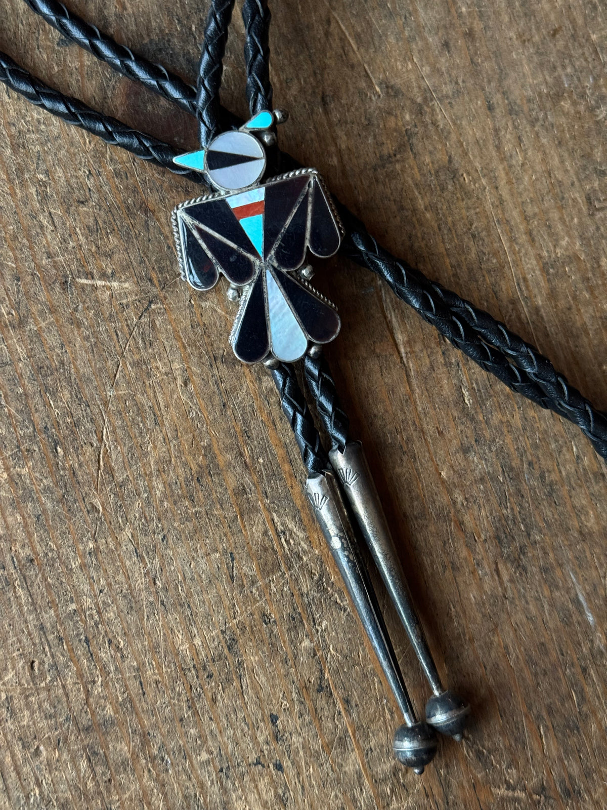 Vintage Sterling Silver Multistone Inlay Thunderbird Bolo