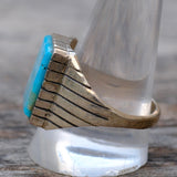 Vintage Sterling Turquoise Ribbed Band Ring 12