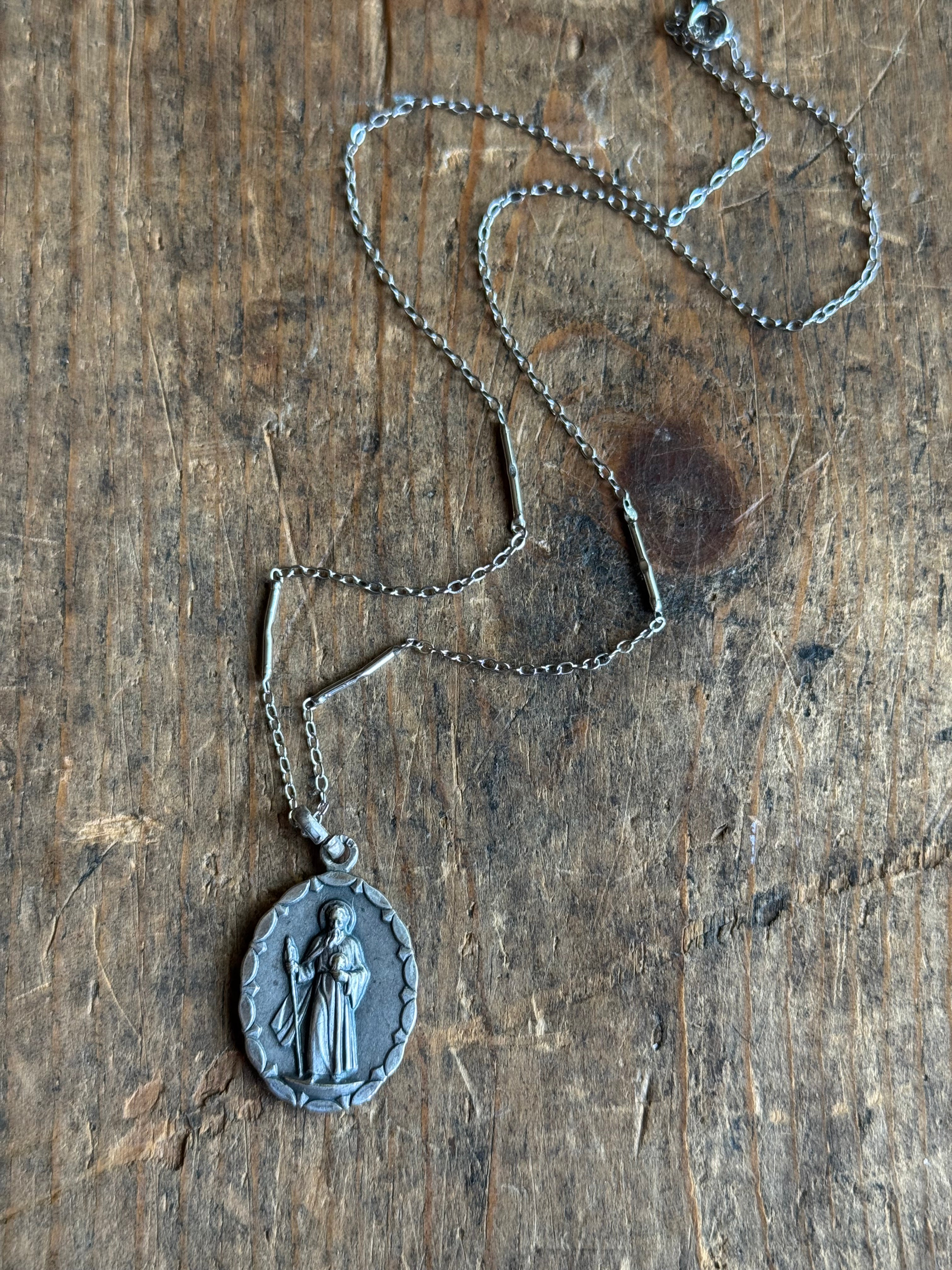 Vintage Sterling Silver Double Sided St. Jude & Jesus Medallion Necklace