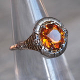 Vintage Sterling Orange Glass Ring 6.25