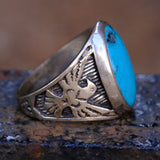 Vintage Sterling Turquoise Thunderbird Ring 8.5