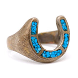 Vintage Sterling Crushed Turquoise Horseshoe Ring 10.25
