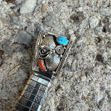 Vintage Sterling Turquoise and Coral Watch Band