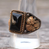 Vintage Sterling Onyx Feather Signet Ring 11