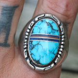 Vintage Sterling Turquoise Inlay Ring 12.75