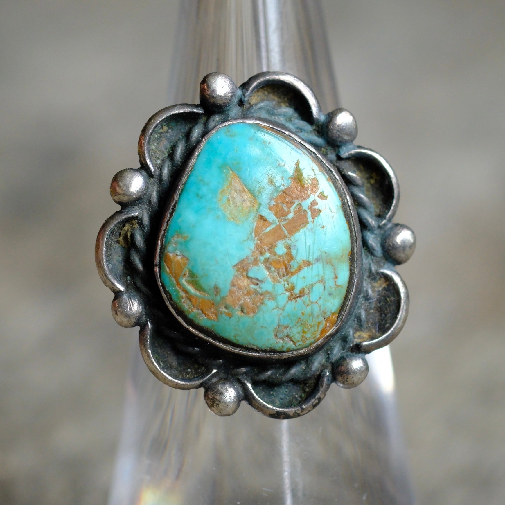 Vintage Sterling Turquoise Florette Ring 5
