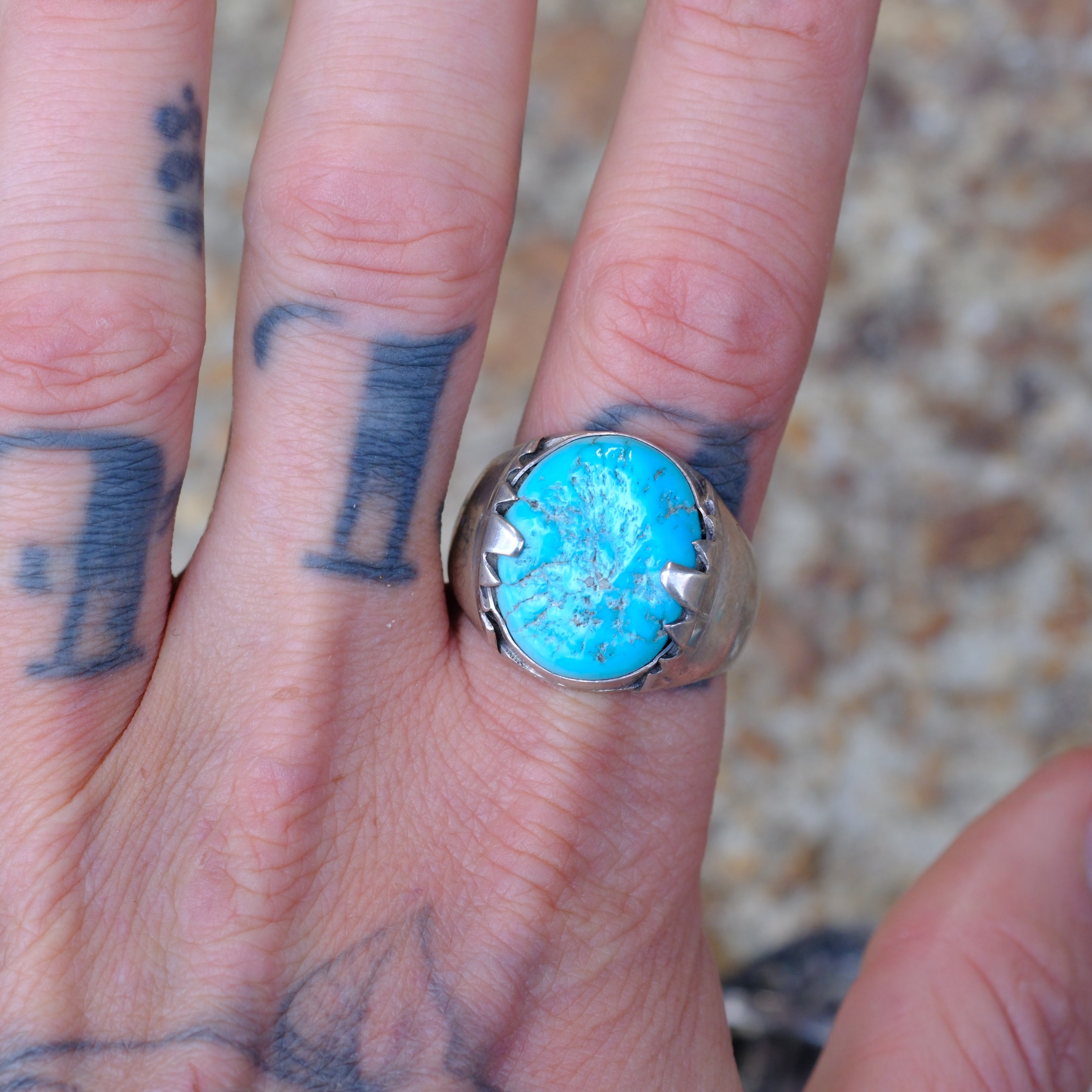 Vintage Sterling Turquoise Ring 13.5