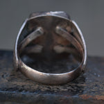 Vintage Sterling Turquoise and Coral Ribbed Band Ring 8.5
