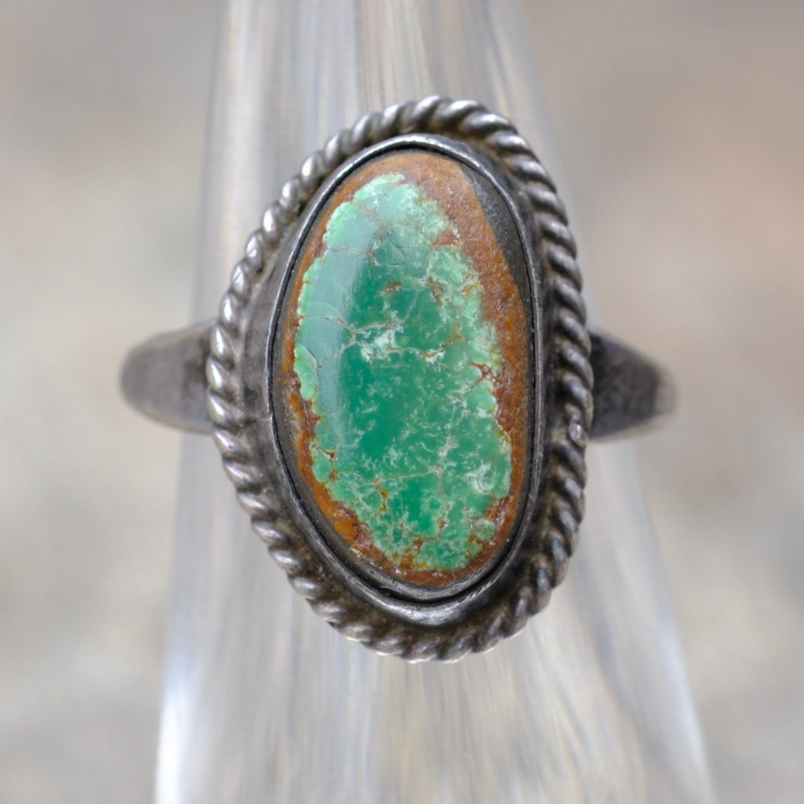Vintage Sterling Turquoise Roper Ring 4.5