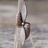 Vintage Sterling Mother Of Pearl Feather Ring 4.5