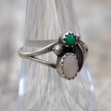 Vintage Sterling Turquoise and Mother Of Pearl Feather Ring 5.25
