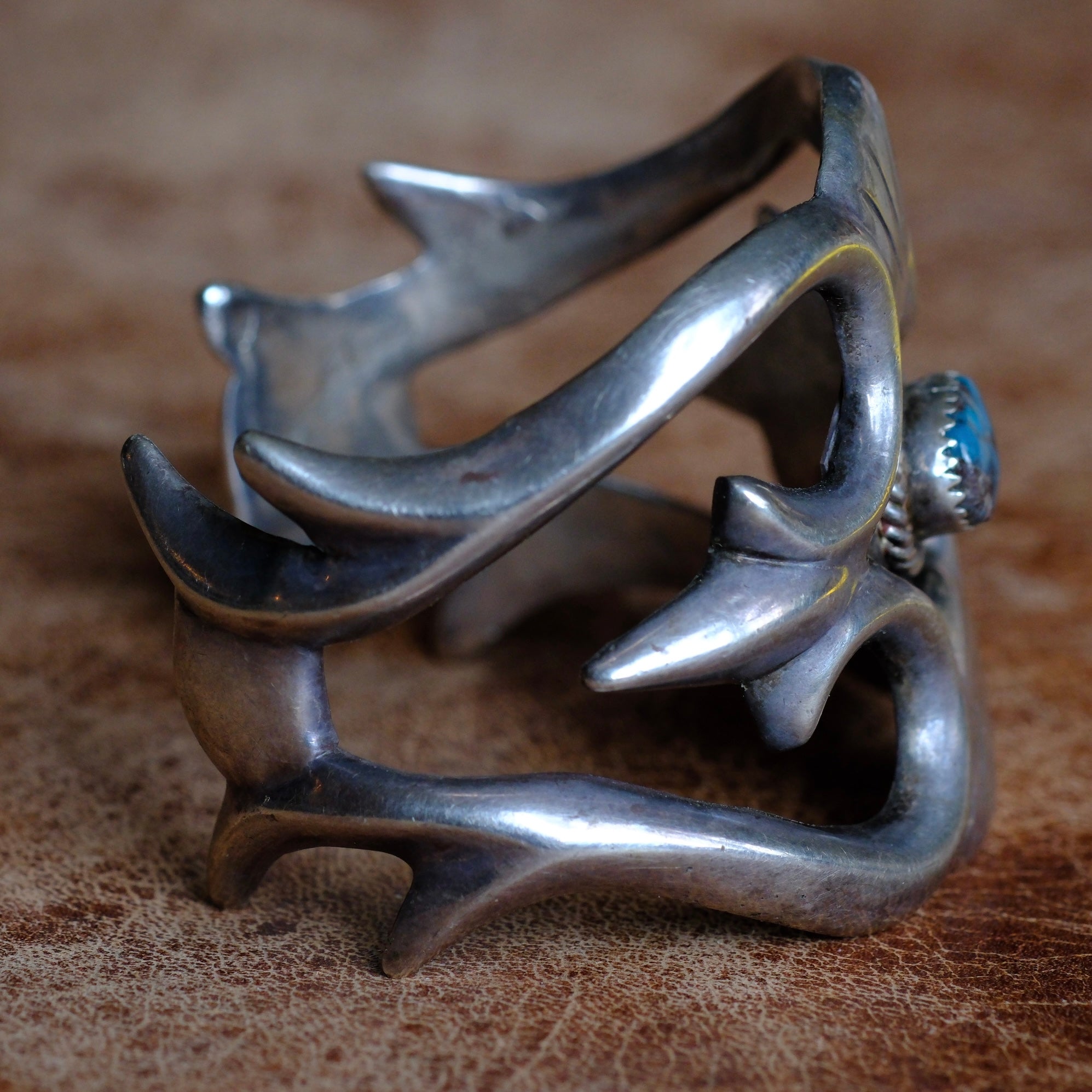 Vintage Sterling Turquoise Sandcast Cuff Bracelet