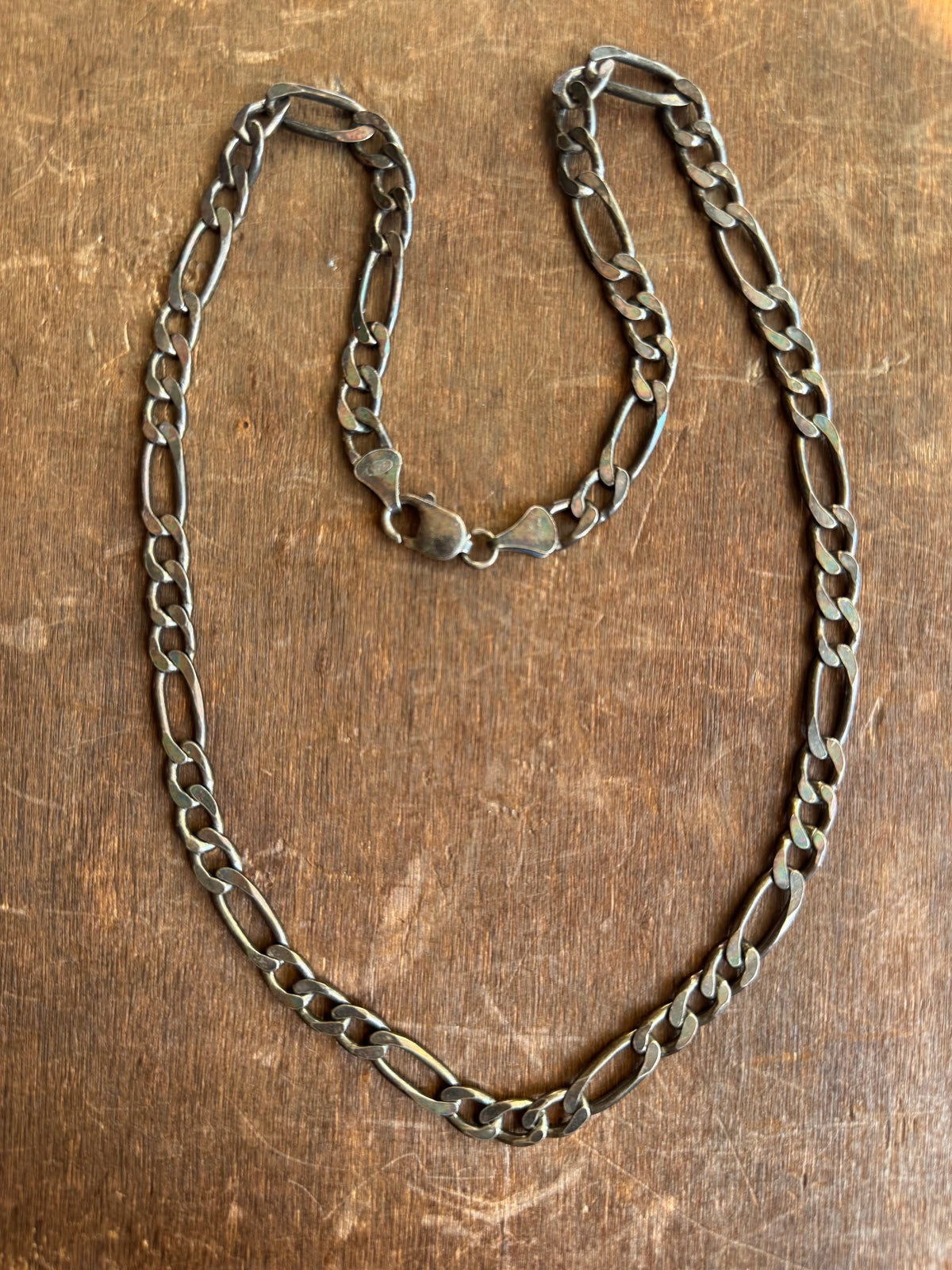 Vintage Sterling Silver 24” Patinaed Figaro Chain