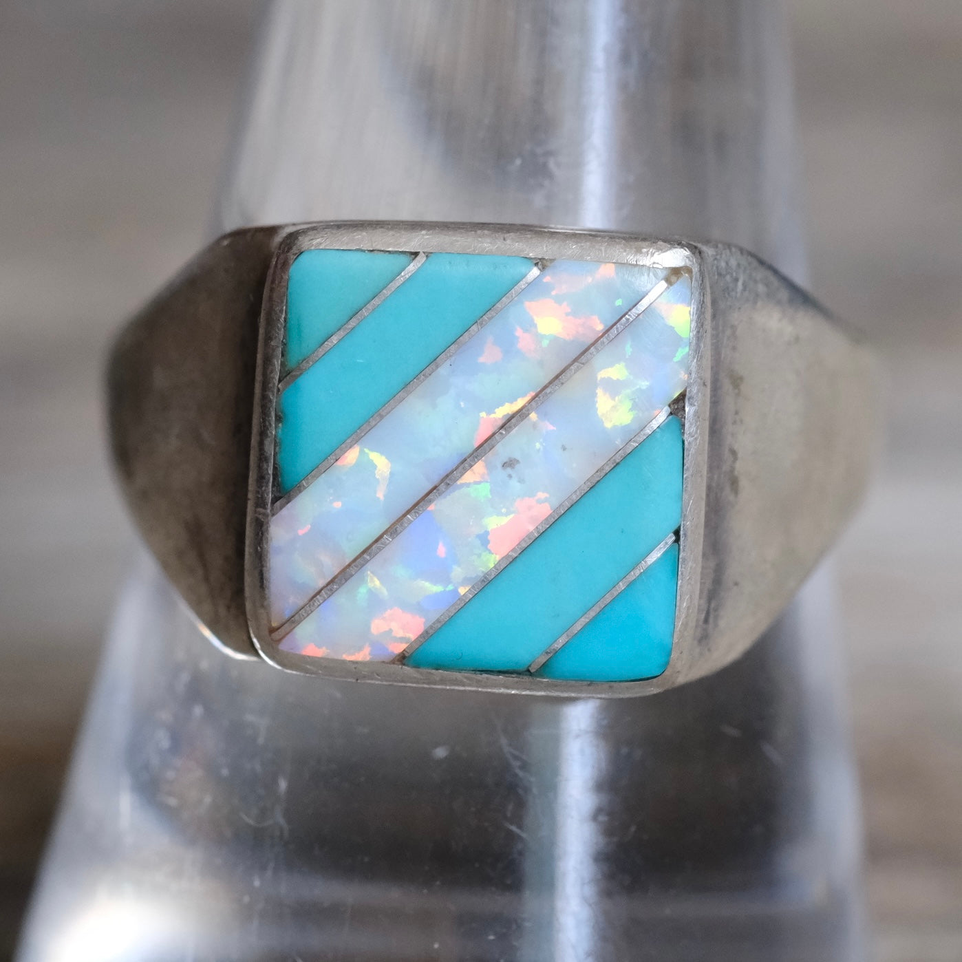 Vintage Sterling Turquoise and Opalite Inlay Ring 10