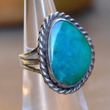 Vintage Sterling Turquoise Roper Ring 5.25