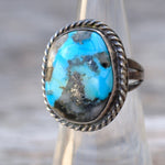 Vintage Sterling Turquoise Roper rIng 5.75