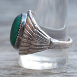 Vintage Sterling Malachite Ribbed Band Ring 12.5