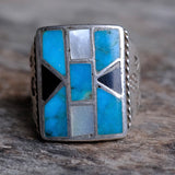 Vintage Sterling Multistone Inlay Ring 9.75