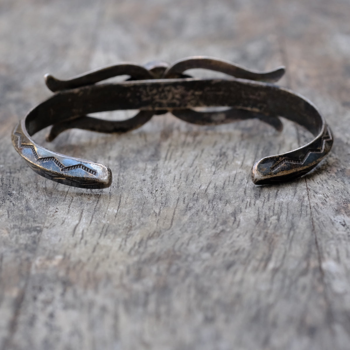 Vintage Sterling Turquoise Stamped Cuff Braceletx