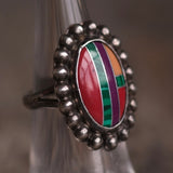 Vintage Sterling Multi Stone Inlaid Ring 5.25