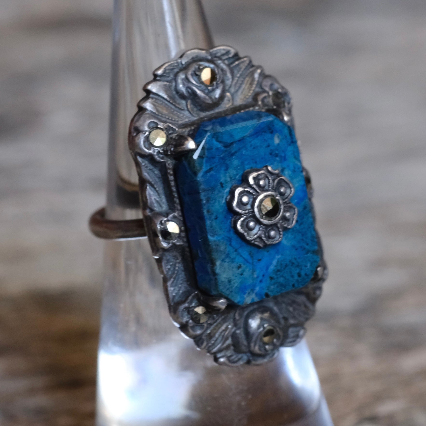 Vintage Sterling Jasper Marcasite Ring 5