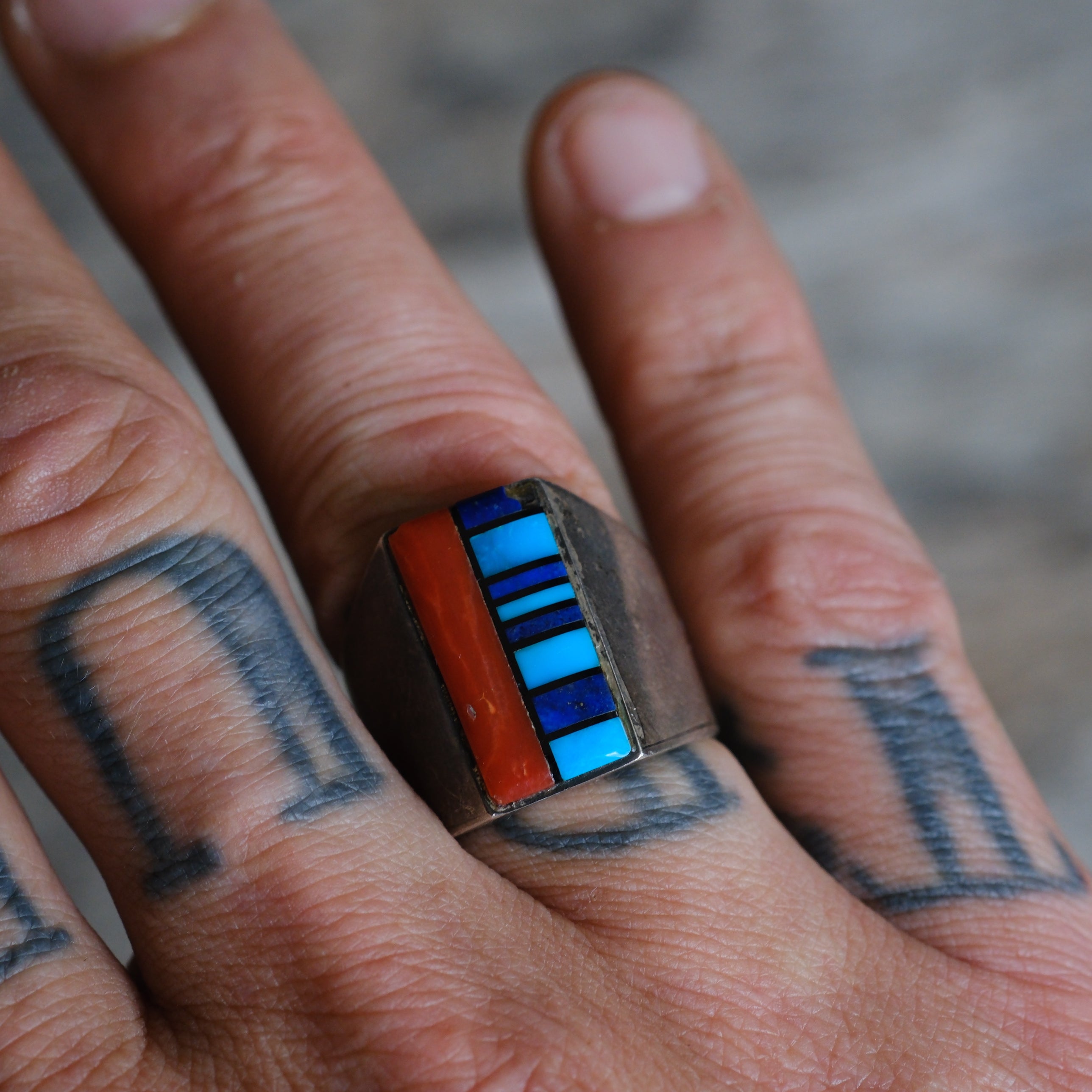 Vintage Sterling Multistone Inlay Ring 9