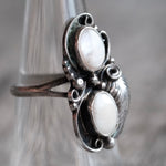 Vintage Sterling 2-Stone Mother Of Pearl Feather Ring 6.75