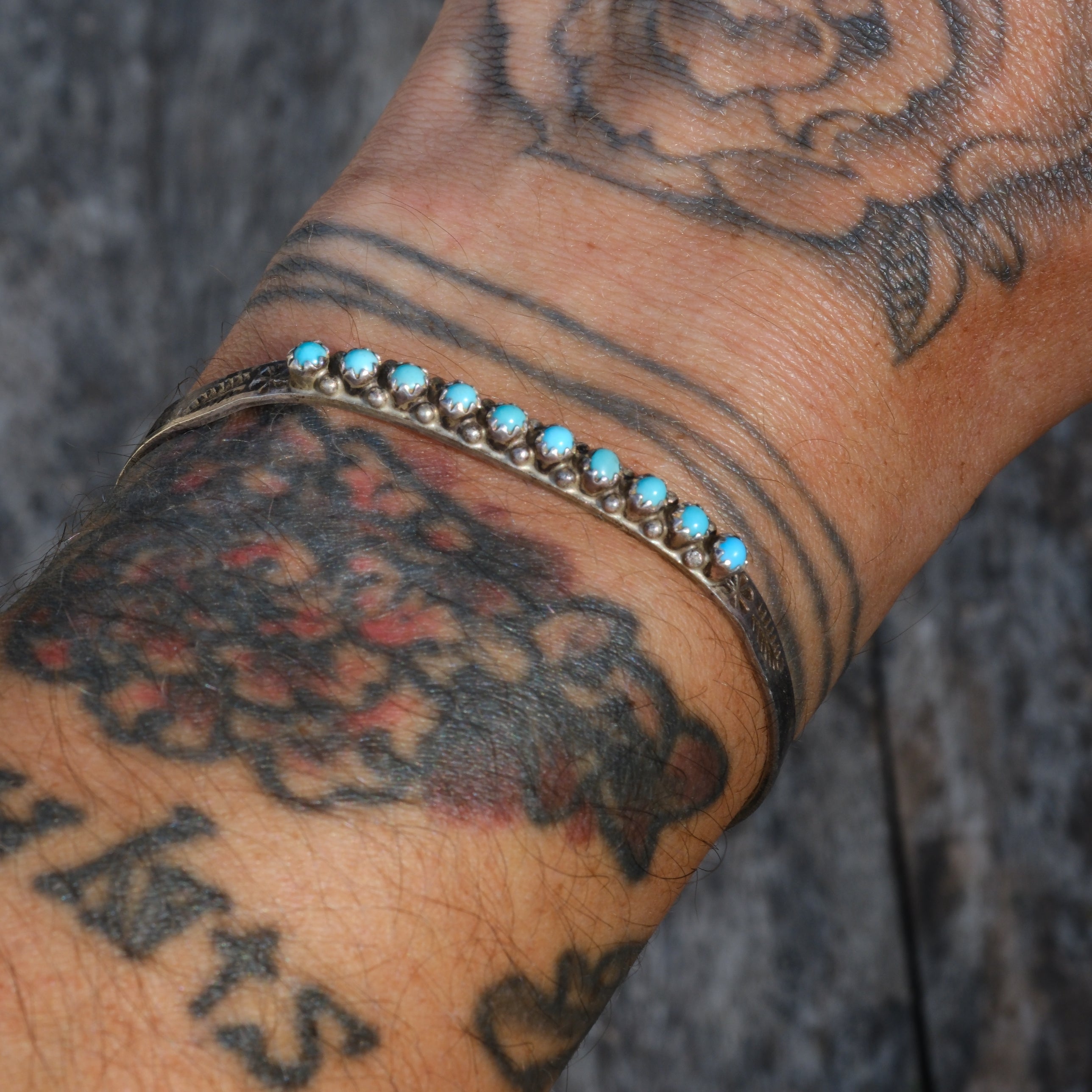 Vintage Sterling Snake Eye Turquoise Cuff Bracelet