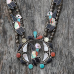 Vintage Sterling Zuni Hummingbird Squash Blossom Necklace 28"