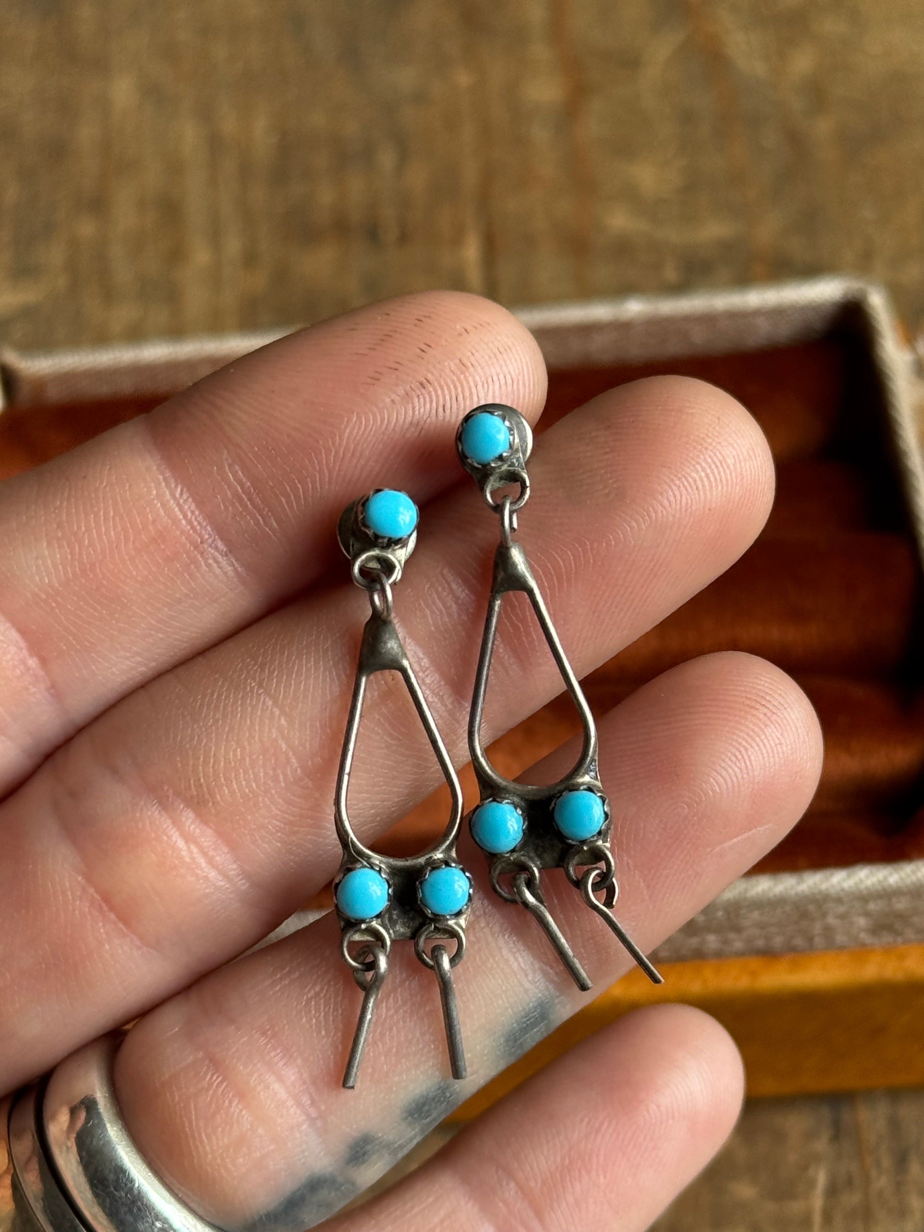 Vintage Sterling Silver Turquoise Snake Eye Chandelier Earrings