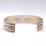 Vintage Sterling 3-Stone Mother Of Pearl Stamped Cuff Bracelet 6.25"