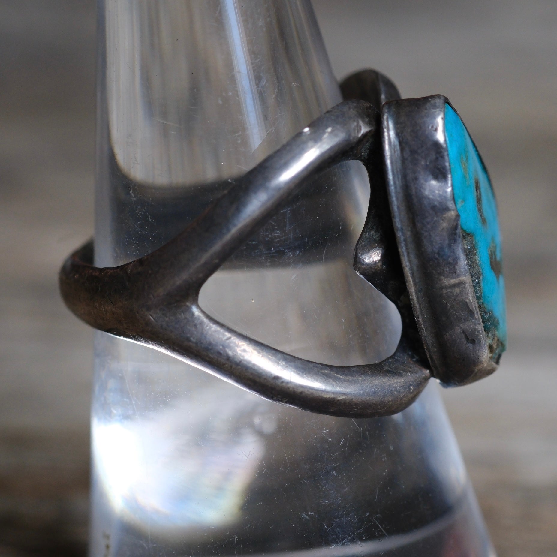 Vintage Sterling Turquoise Sand Cast Ring 8.5