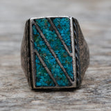 Vintage Sterling Crushed Turquoise Inlay Ring 7.75