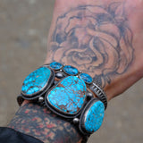 HEAVY Vintage Sterling 3-Stone Turquoise Cuff Bracelet