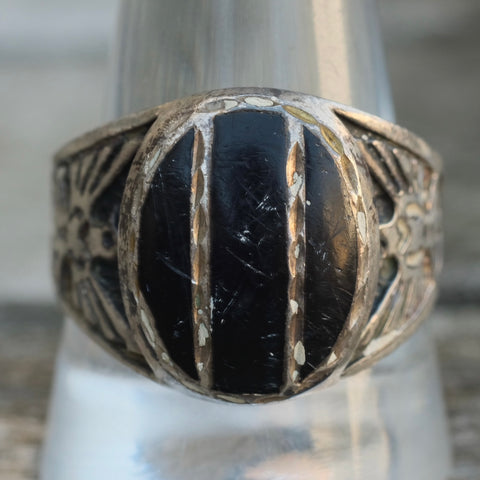 Vintage Sterling Onyx Inlay Thunderbird Ring 11.75