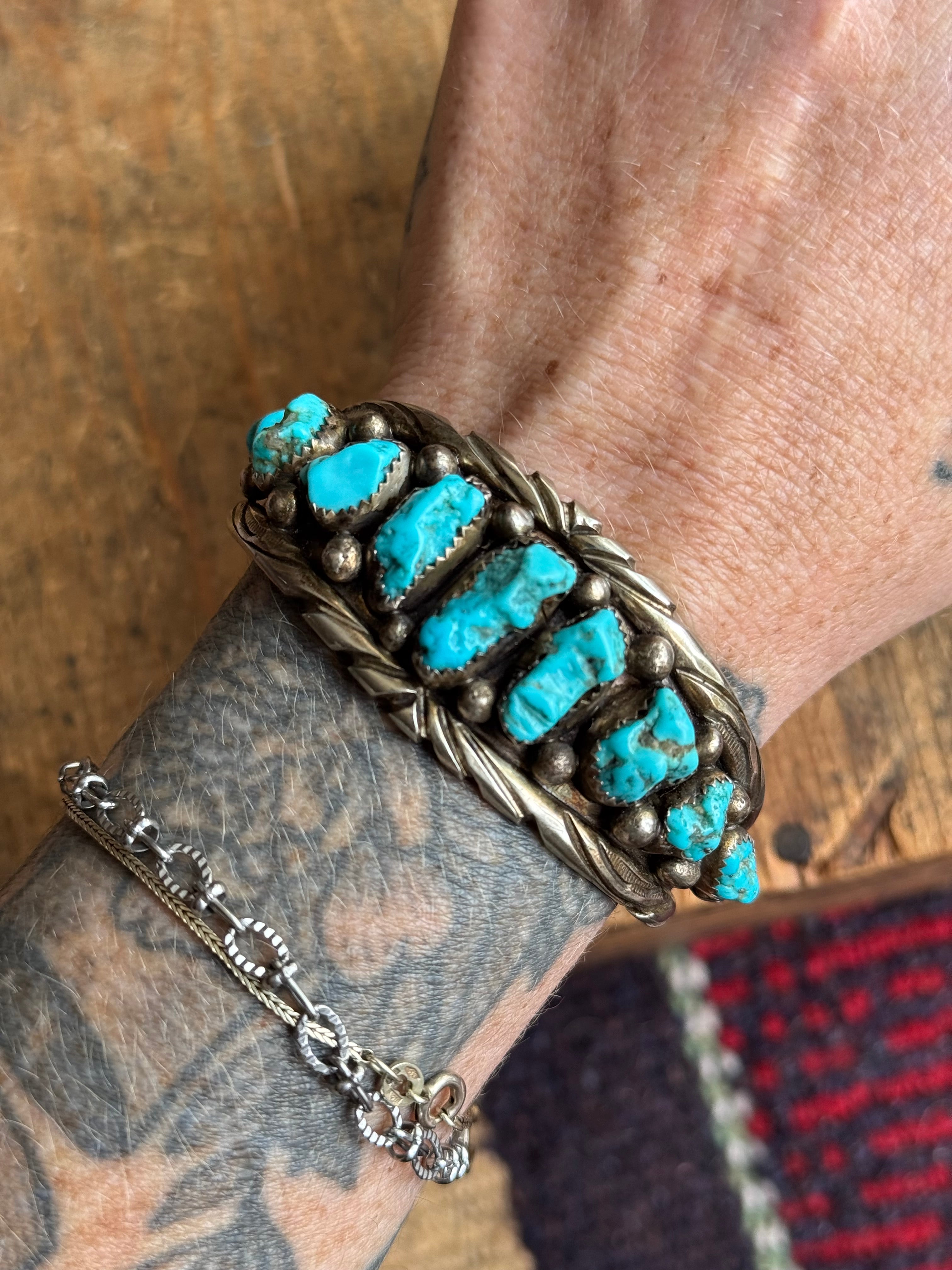 Vintage Sterling Silver Raw Turquoise Cuff