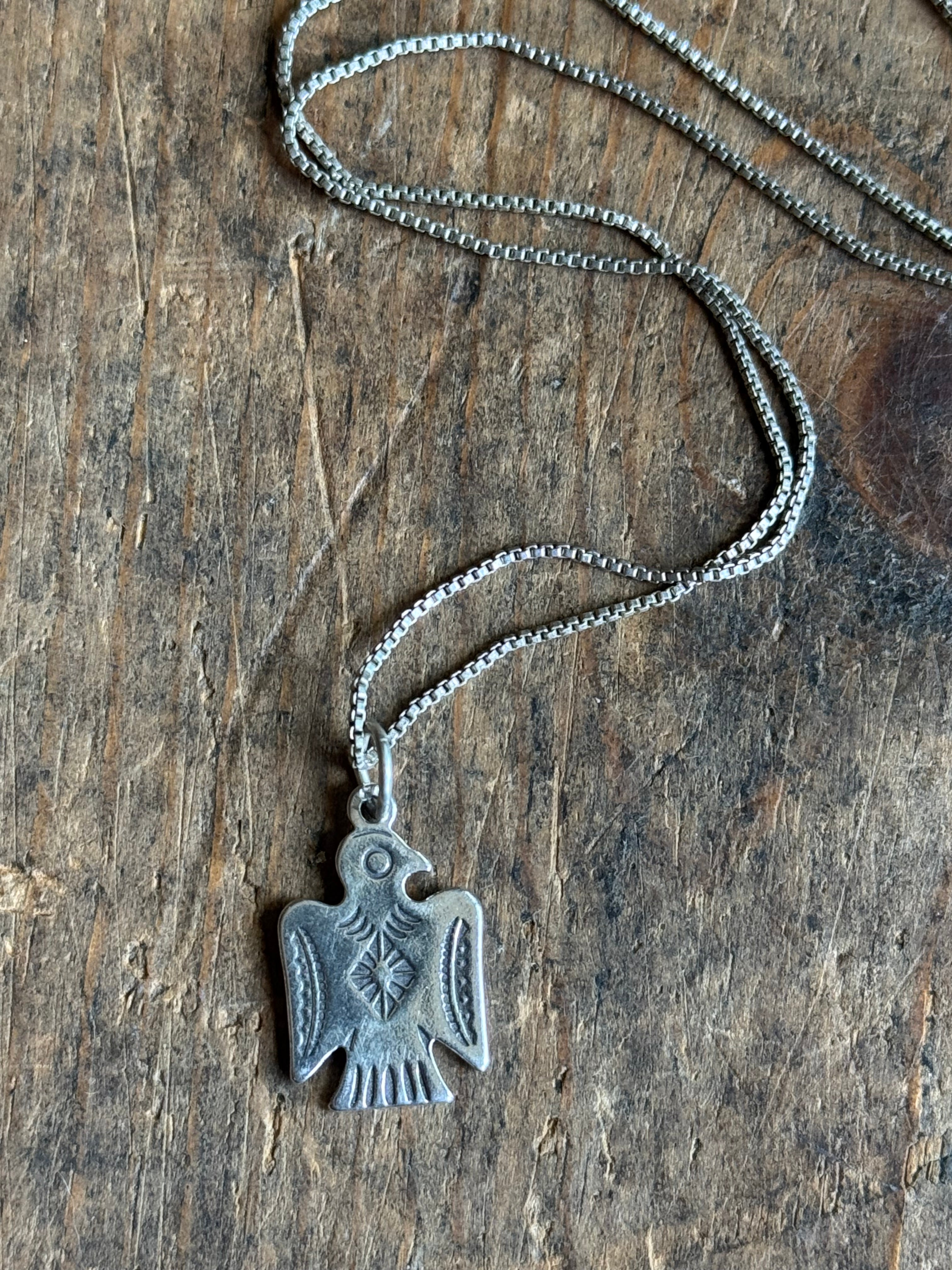 Vintage Sterling Silver Stamped Thunderbird Necklace