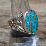 Vintage Sterling Crushed Turquoise Thunderbird Ring 10.5